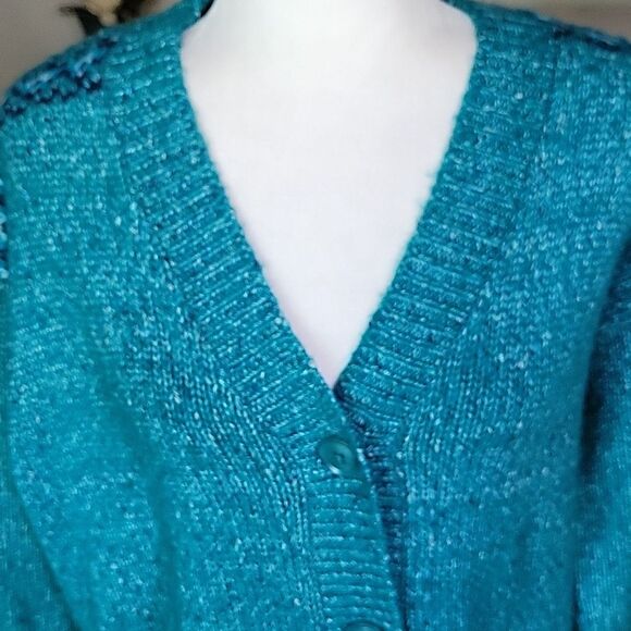 Coldwater Creek Blue Cardigan Sweater V-Neck Boucle Knit Size M - Picture 2 of 11